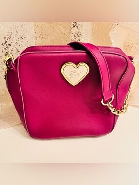 Betsey Johnson Fuchsia Crossbody Bag with Golf Accent  Strap